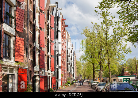 Ehemaligen Lagergebäude an der Brouwersgracht Street, umgewandelt in Wohnungen in Amsterdam, Niederlande. Stockfoto