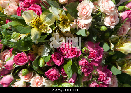 Beauty Hochzeit Rosenstrauß gelb, rosa, rot und Creme in eine Braut die Hände. Stockfoto