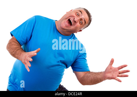 Porträt eines expressiven Mannes Scherz, isoliert weißen Hintergrund Stockfoto