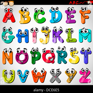Cartoon Illustration lustig Großbuchstaben-Alphabet für Kindausbildung Stockfoto