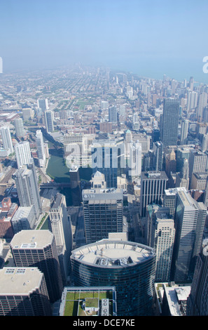 Illinois, Chicago, Willis Tower (aka Sears Tower). Downtown Chicago-Blick vom Sky Deck Chicago, 103 Stockwerke über der Stadt. Stockfoto
