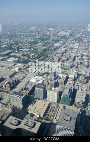 Illinois, Chicago, Willis Tower (aka Sears Tower). Downtown Chicago-Blick vom Sky Deck Chicago, 103 Stockwerke über der Stadt. Stockfoto
