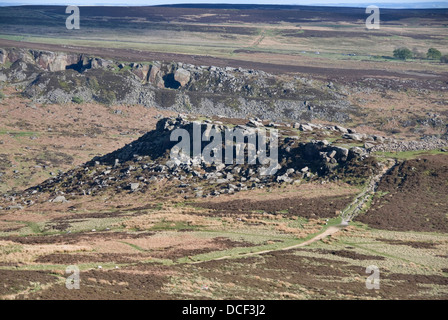 Carl Wark, betrachtet eine Eisenzeit Wallburg auf Hathersage Moor aus Higger Tor, Peak District, UK Stockfoto