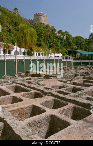 Punische-Roman Fisch salzen Fabrik und das Schloss von San Miguel, Almuñecar, Granada-Provinz, Region von Andalusien, Spanien, Europa Stockfoto