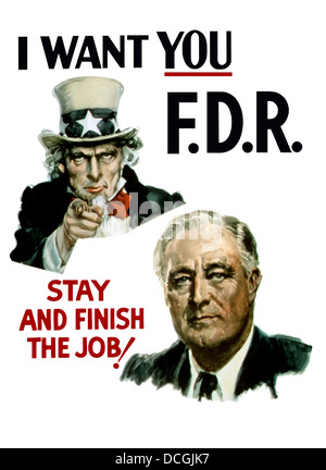 Zweiter Weltkrieg-Plakat von Uncle Sam und Präsident Franklin Roosevelt. Stockfoto