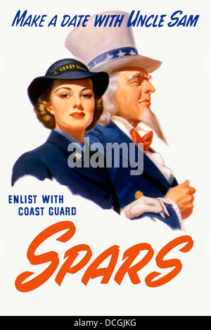 Dem zweiten Weltkrieg Plakat eines weiblichen Küstenwache Cadet und Uncle Sam. Stockfoto