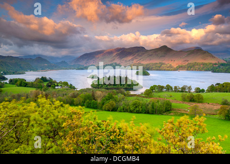 Blick vom Castlehead Holz Aussichtspunkt in der Nähe von Castlerigg Dorf über Derwent Water (Derwentwater) in Richtung Derwent Fells. Stockfoto