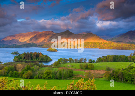 Blick vom Castlehead Holz Aussichtspunkt in der Nähe von Castlerigg Dorf über Derwent Water (Derwentwater) in Richtung Derwent Fells. Stockfoto