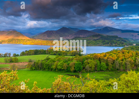 Blick vom Castlehead Holz Aussichtspunkt in der Nähe von Castlerigg Dorf über Derwent Water (Derwentwater) in Richtung Derwent Fells. Stockfoto