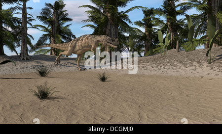 Ceratosaurus Jagd in einer prähistorischen Umgebung. Stockfoto