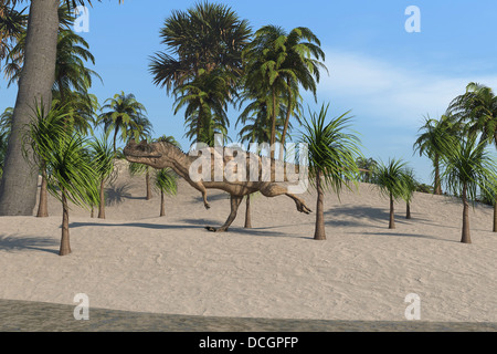 Ceratosaurus quer durch eine tropische Landschaft. Stockfoto