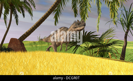 Ceratosaurus Jagd in einem Feld. Stockfoto