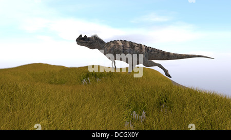 Ceratosaurus über eine Wiese laufen. Stockfoto