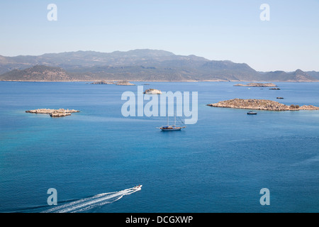 Insel Kastelorizo oder Megisti, Panorama mit der Küste der Türkei, Mittelmeer, Griechenland, Europa Stockfoto