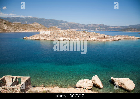 Insel Kastelorizo oder Megisti, Panorama mit der Küste der Türkei, Mittelmeer, Griechenland, Europa Stockfoto