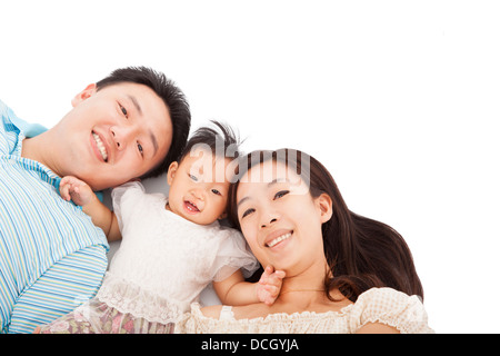 Glückliche asiatischen Familie isoliert auf weiss Stockfoto