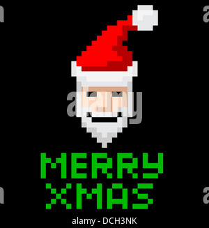 Retro-Arcade-Videospiele Stil Pixelkunst Weihnachten Santa mit Merry Xmas Nachricht Stockfoto