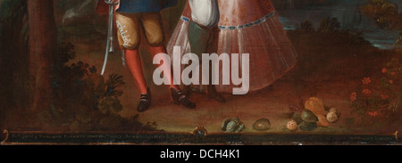 Dieses Kunstwerk mit dem Titel „de espanol y torna atras, tente en el Aire“, das Teil der Sammlung von LACMA ist, beschäftigt sich mit Themen des kulturellen Austauschs und der Bewegung und verbindet historische Referenzen mit künstlerischem Ausdruck. Stockfoto