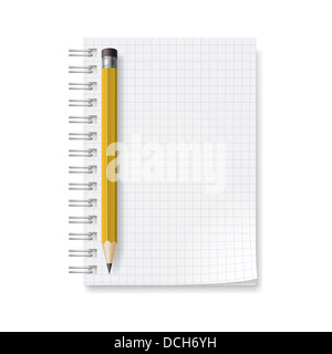 Notebook mit Blättern in einem Käfig. Abbildung auf weißem Hintergrund für design Stockfoto