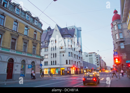 Blaumana Iela Straße im Jugendstil-Viertel bei Nacht Riga Lettland Baltikum-Nordeuropa Stockfoto