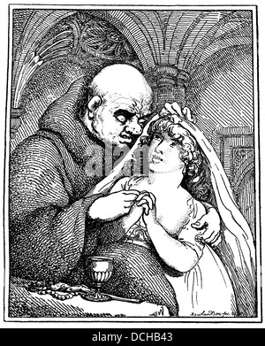 Mönch und ein Büßer Kind, eine Karikatur von Thomas Rowlandson, 1756-1827, englischer Maler und Karikaturist Stockfoto