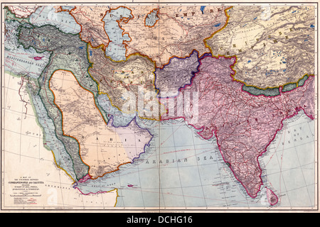 Eine Karte der Länder zwischen Konstantinopel und Calcutta: Aufnahme der Türkei in Asien, Persien, Afghanistan und Turkestan. 1912 Stockfoto