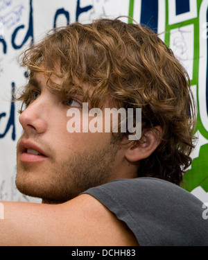 Aufnahme Künstler Jon McLaughlin führt in einem Radiostudio am 29. März 2007 zur Unterstützung seines Albums "Indiana". Stockfoto