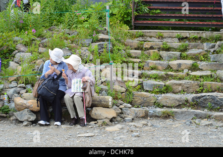 Eine Seniorin und Frau mittleren Alters ein Eis. Stockfoto