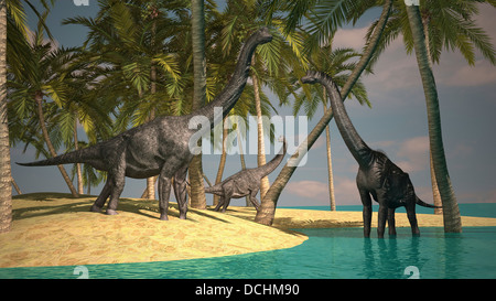 Brachiosaurus Dinosaurier Streifen am Rand des Wassers. Stockfoto