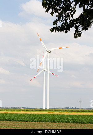 Windkraftanlagen in der Mitte des Feldes Stockfoto