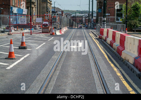 Greater Manchester Metrolink installieren eine neue Straßenbahn in Oldham Stockfoto