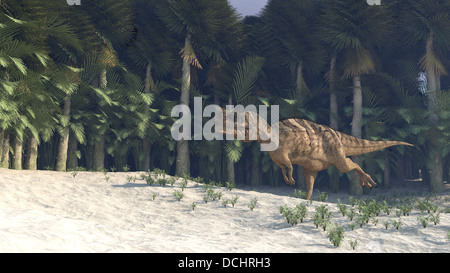 Ceratosaurus Jagd in einer prähistorischen Umgebung. Stockfoto