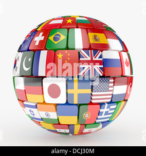 3D Illustration der Flaggen Sammlung Kugel Stockfoto