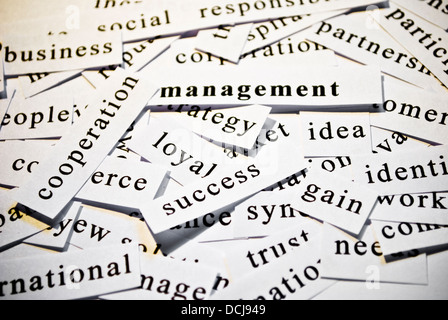Management. Konzept der ausgeschnittenen Wörter im Zusammenhang mit der Geschäftstätigkeit Stockfoto