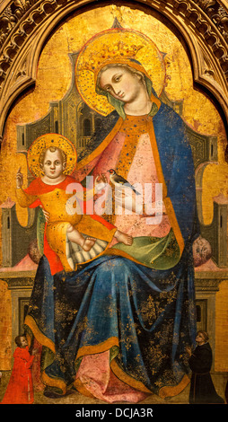 14. Jahrhundert - Madonna und Kind mit zwei Gebern inthronisiert - Lorenzo Veneziano (1370) Tempera auf Holz Stockfoto