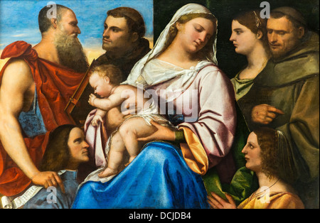 16. Jahrhundert - Madonna mit Kind und Heiligen und Geber, 1510 - Sebastiano del Piombo Stockfoto