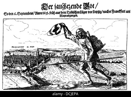 Broschüre von 1631, der hinkend Messenger, vorzeitigen Sieg Erklärung von Gustavus Adolphus während des Dreißigjährigen Krieges, Stockfoto