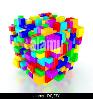 3D Rendern von bunten Würfel auf weißem Hintergrund Stockfoto