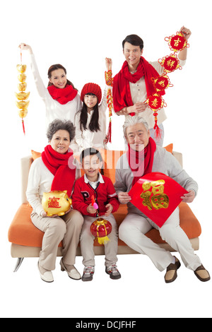 Die orientalische Familie feiern das neue Jahr Stockfoto