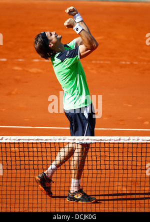 David Ferrer (ESP), Jubel bei den französischen Open 2013. Stockfoto