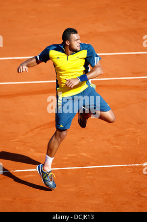 Jo-Wilfried Tsonga(FRA), Jubel bei den französischen Open 2013. Stockfoto