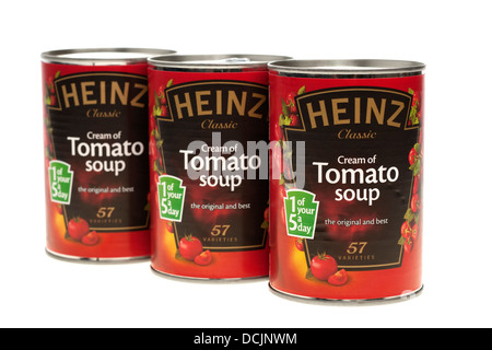 Drei Dosen von Heinz Tomatensuppe Stockfoto