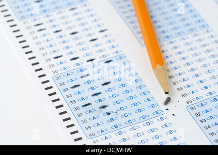 Optische Abtastung Antwortbogen für eine Schule-Prüfung Stockfoto