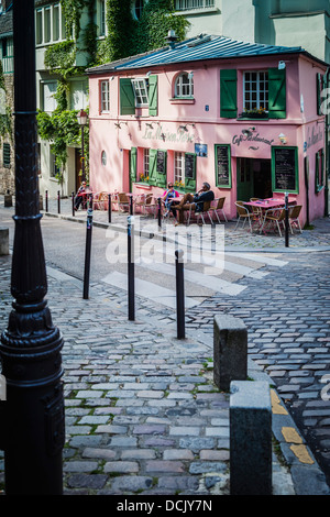 Historische La Maison Rose Cafe in Montmartre, Paris Frankreich Stockfoto