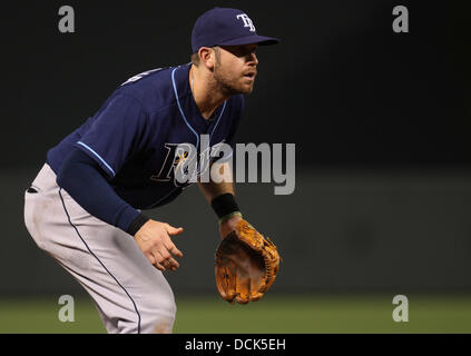 Baltimore, MD, USA. 19. August 2013. Tampa Bay Rays dritte Baseman Evan Longoria (3). Tampa Bay Rays gegen Baltimore Orioles an Oriole Park at Camden Yards am 19. August 2013 in Baltimore, Maryland. Foto: Mike Buscher/Cal Sport Media © Csm/Alamy Live-Nachrichten Stockfoto