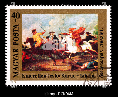 Briefmarke aus Ungarn Darstellung "Schlacht der Kuruzen-Labantz" von mehr als 300' Jahrestag der Geburt von Francis Il Rakoczy Stockfoto