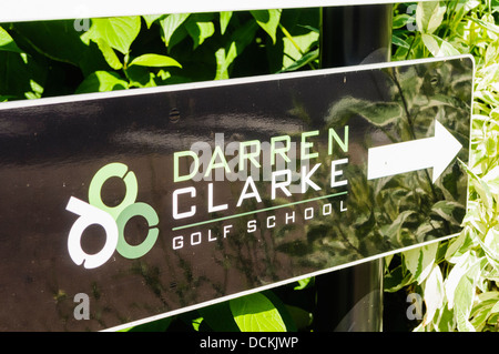 Zeichen für Darren Clarke Golfschule CAFRE Greenmount Campus Stockfoto