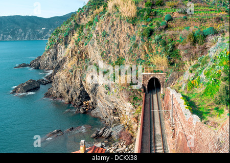 Blick auf Vernazza Eisenbahn, Italien Stockfoto