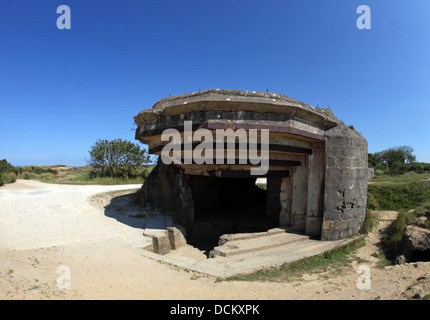 bleibt der Pistole Batterie bei Pointe du Hoc, Normandie, Frankreich. Stockfoto