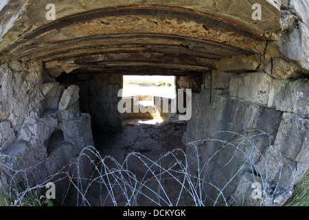 bleibt der Pistole Batterie bei Pointe du Hoc, Normandie, Frankreich. Stockfoto